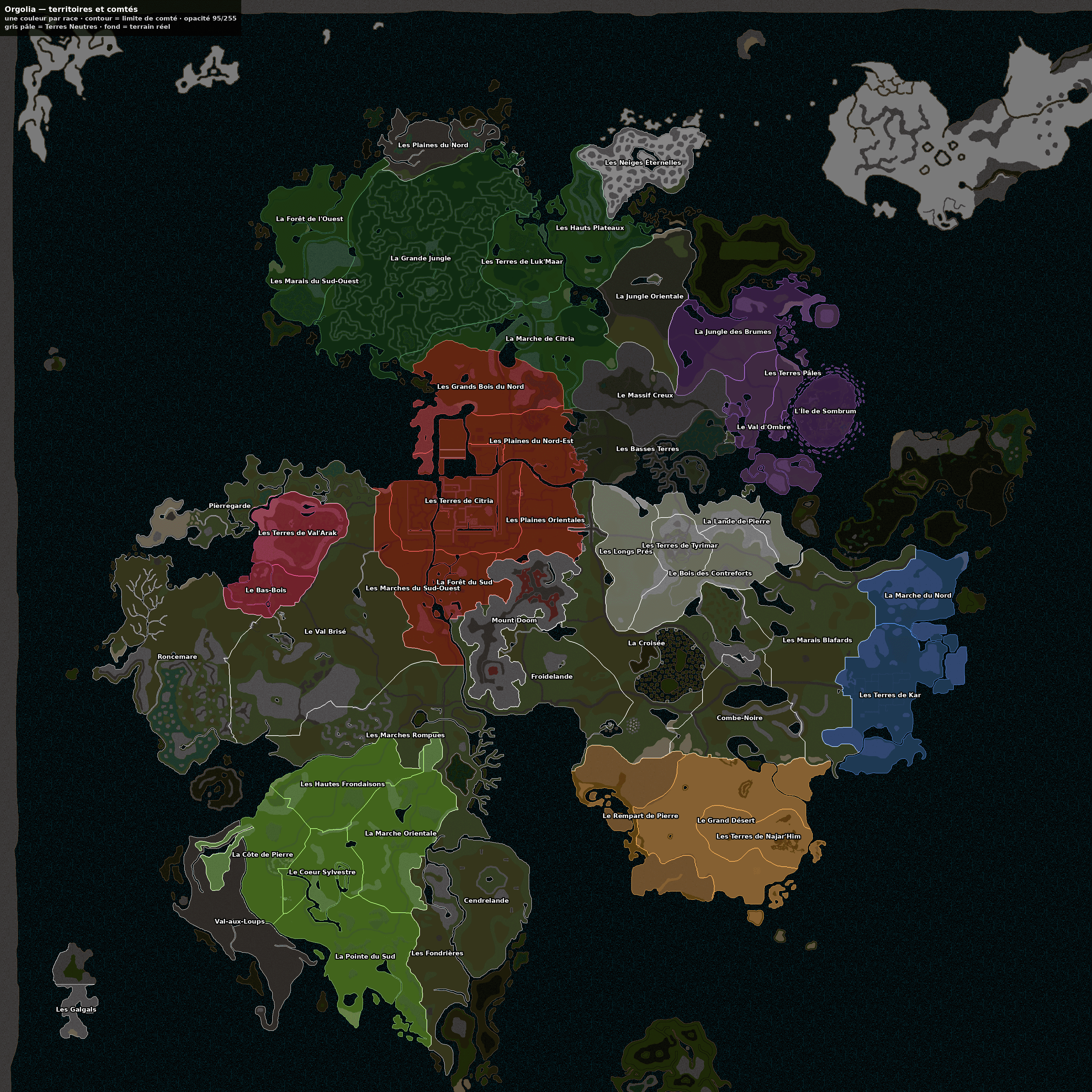 Carte d'Orgolia — territoires et comtés