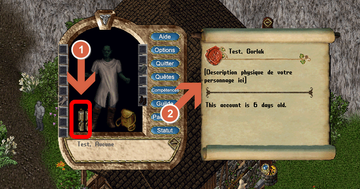 Écran d'apparence — Description sur la fiche du personnage