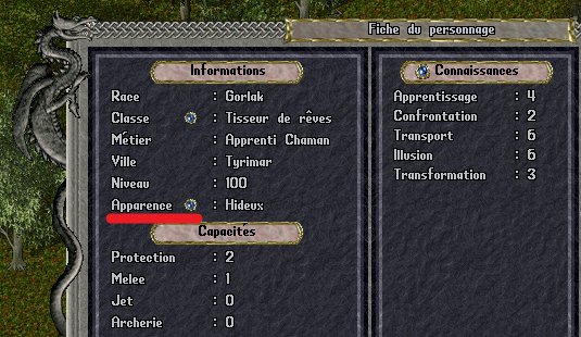 Modifier son apparence à partir de la fiche du personnage